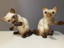 Vintage MCM Lipper and Mann Siamese MCM Cat Porcelain Creations Japan set of 2