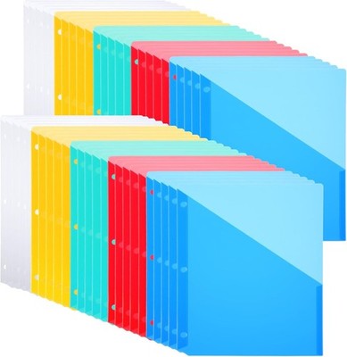 50 Pack Binder Pockets 3 Hole Punch Clear Plastic Document Folders Binder