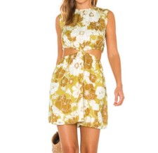 Faithfull The Brand La Pineta Cut Out Linen Mini Dress In Green White Size Large