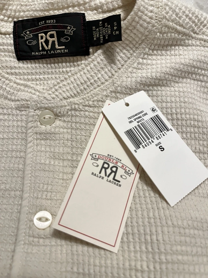 Double RL Ralph Lauren Men's Thermal Waffle Knit Henley Shirt Small w/ Gift Box - Image 4 of 4