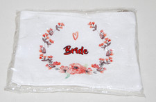 New Bride White Floral Rectangular Durable Canvas Zip Makeup Bag Pouch 8" X 6"