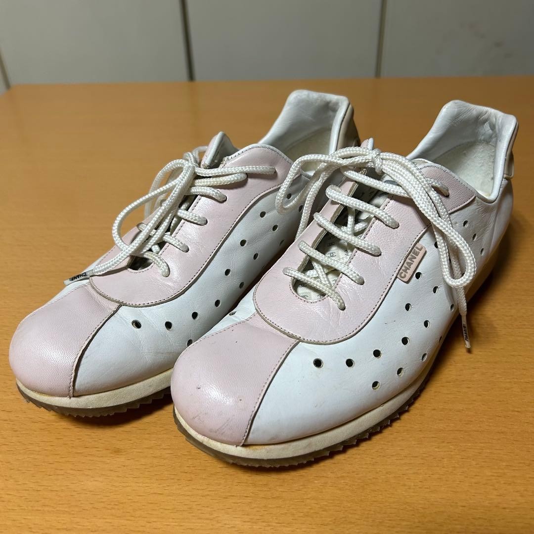 CHANEL Sneaker Bicolor White Baby Pink Size 35/JP 22.5 From Japan 147992K Authen