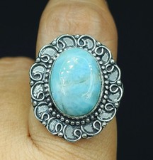 Natural Larimar Gemstone Handmade 925 Sterling Silver Ring Size-7 US