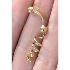 14k Solid Yellow Gold C.Z. Dangle Spiral Twist Belly Ring 41mm X 6.5 mm