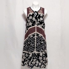 Floreat Midi Dress Floral Print Embroidered Crochet Trim A-Line Sz 4 Boho Summer