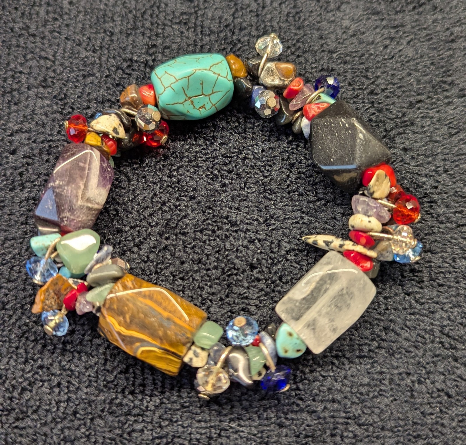 MULTI GEMSTONE STRETCH BRACELET WITH RHINESTONES … - image 5