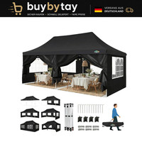 Faltpavillon 3X6M Wasserdicht Stabil Faltbar Mit 6 SeitenwäNden Schwarz