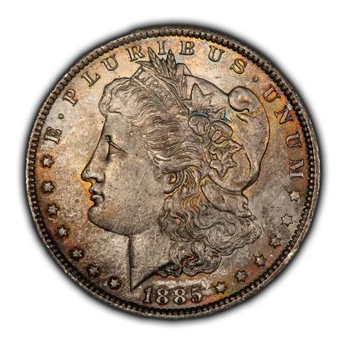 1885-O $1 Morgan Silver Dollar - Neon Rainbow Accent Toning - BU - VIDEO - D4564