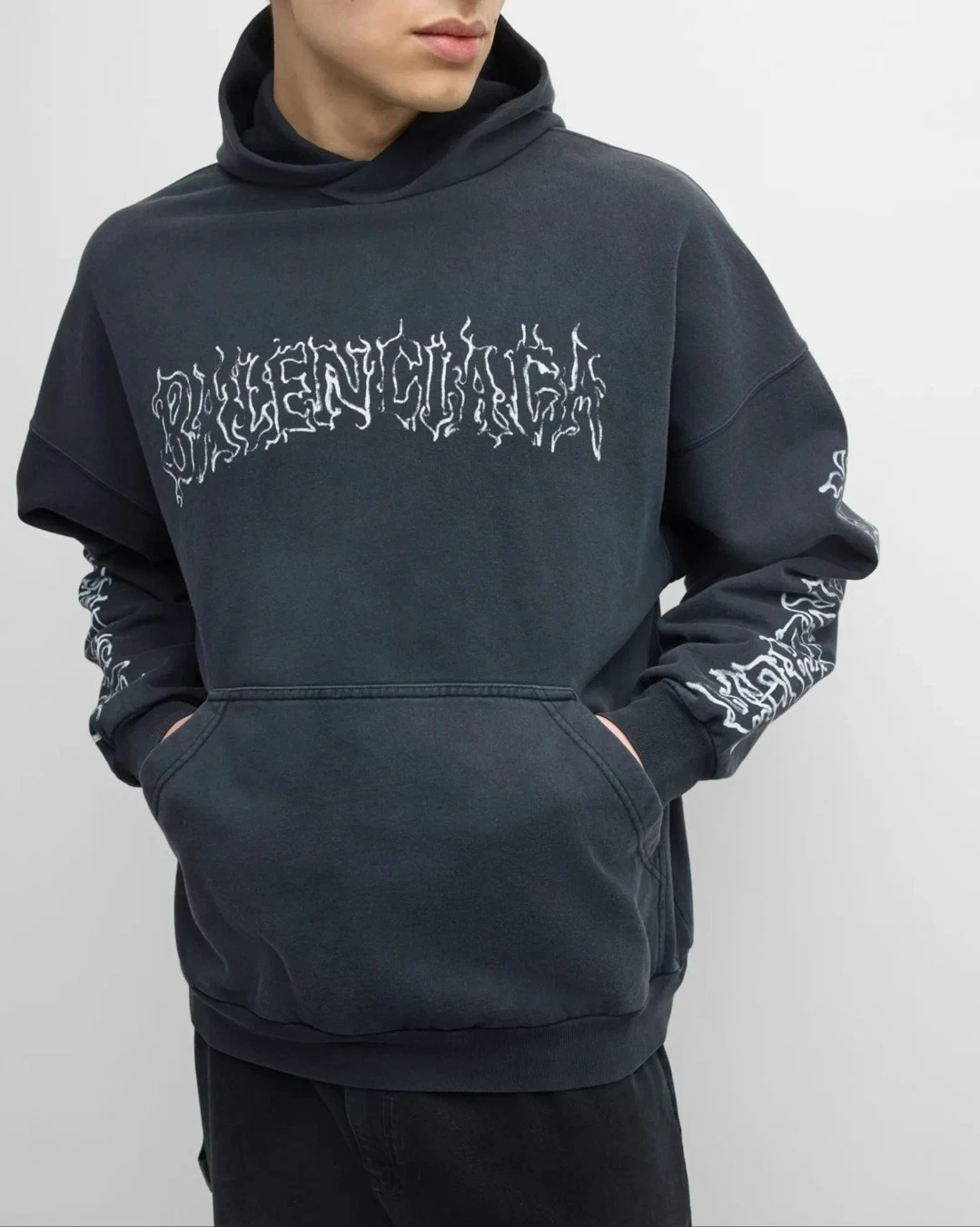 Balenciaga — Balenciaga DIY Metal Outline Large Fit Hoodie in Faded Black / White BNWT 3