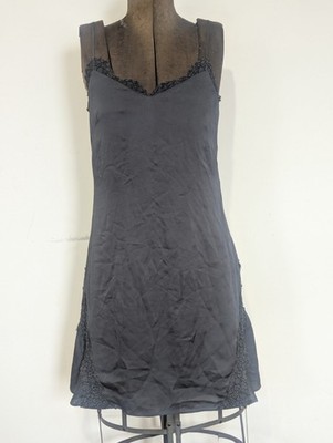 Banana Republic Women Fairy Grunge Slip Dress Sz 6 Black Forest Green Romantic