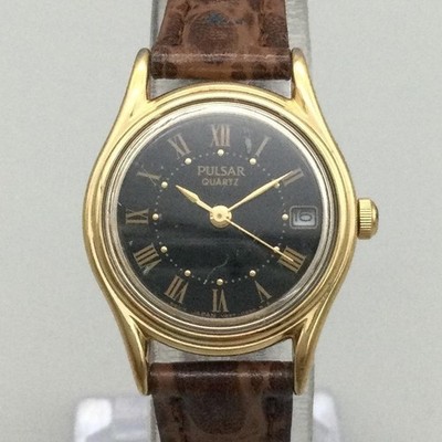 Vintage Pulsar Womens Watch 23mm Gold Tone Leather Date V827-0380 New Battery