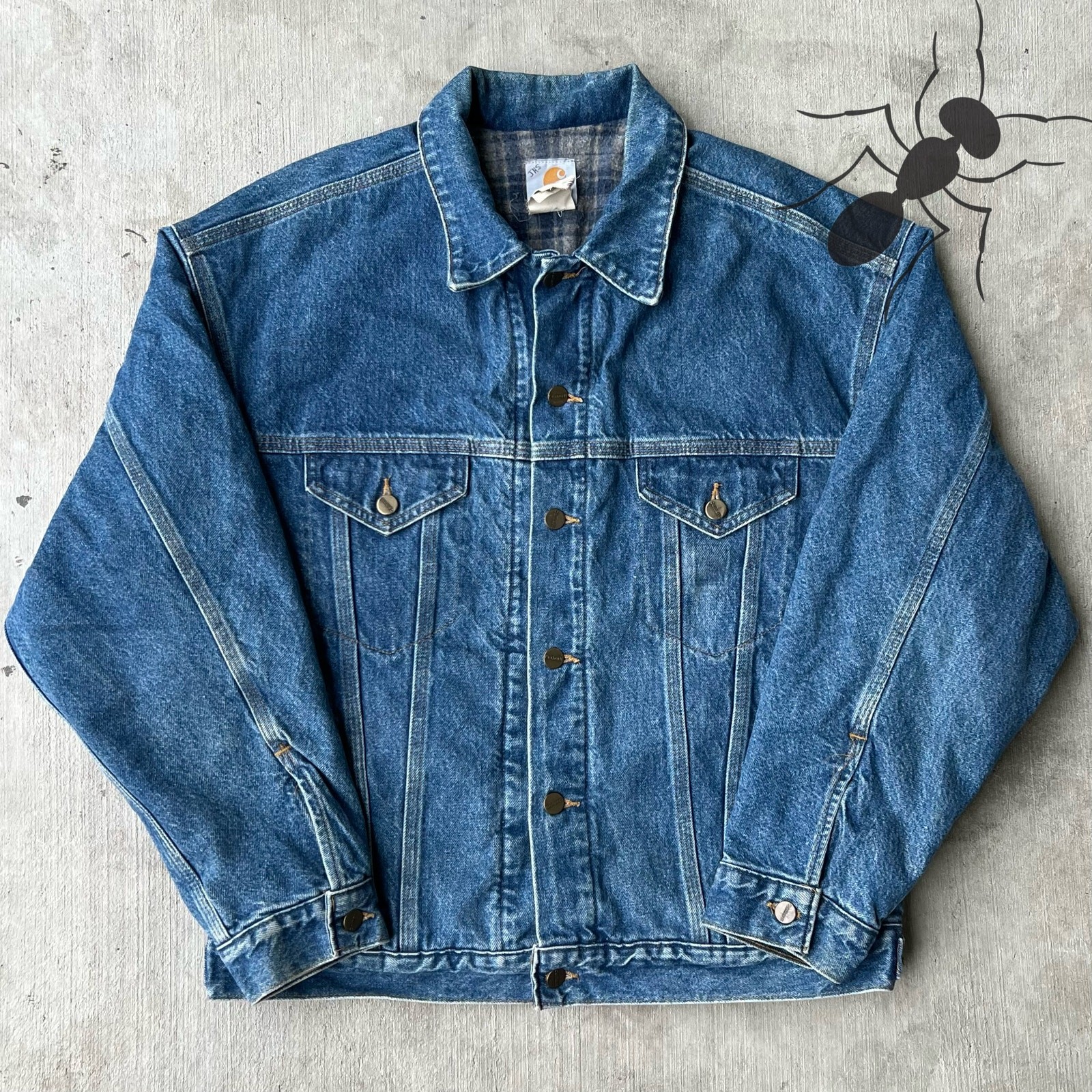 Vintage Y2K Carhartt J11 DST flannel-lined denim trucker work jacket