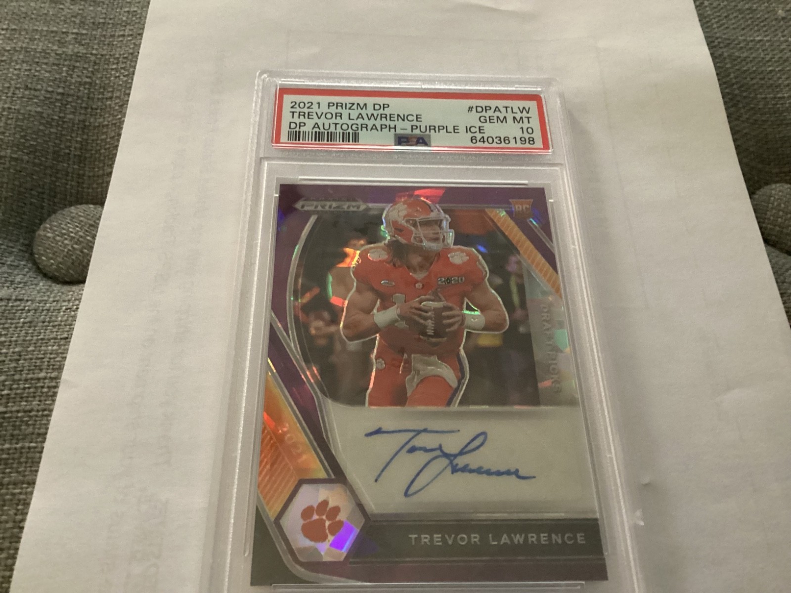 Trevor Lawrence Panini Prizm Draft Picks Draft Picks Autographs #DPATLW Purple Ice