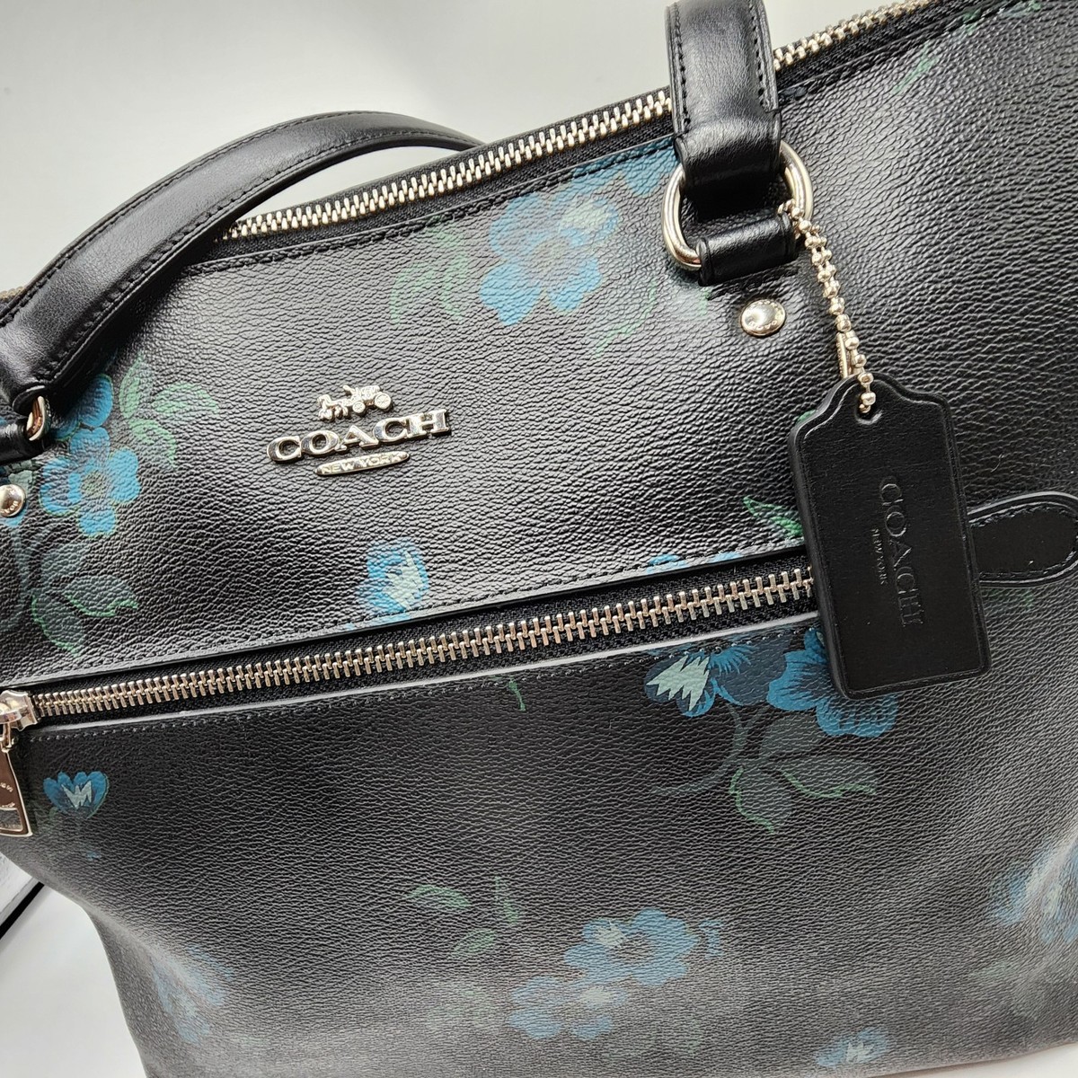 Coach F88877 Gallery Victorian Floral Print Tote Bag - Black/Blue