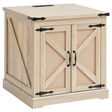 Farmhouse End Table, Rectangle PE Rattan Woven Wood Coffee Table, 24-Inch Modern