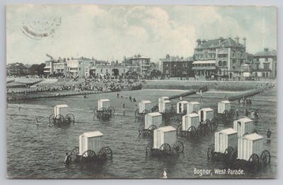 Bognor West Parade Bademaschinen Strandszene Sussex 1909