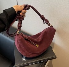 Sac Femme Bandoulière Effet Daim Vintage Chic Demi-Lune Tendance Élégant