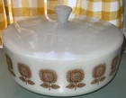 Vintage Federal Milk Glass Brown Sunflower Covered Serving Dish Bowl 3.5 Quart