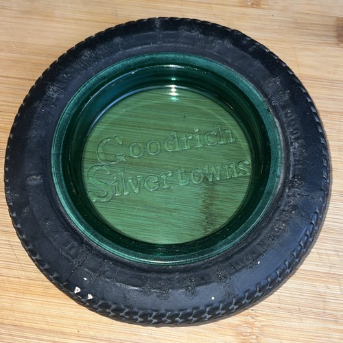 Vintage BF GOODRICH Silvertown Tire Advertising ~ Green Uranium Glass Ashtray