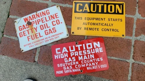 3 Vintage Porcelain Warning  Gas Oil Getty Santa Maria Signs Sign Lot RARE