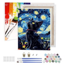 Cat Paint by Numbers Kit for Adults, Starry Night Acrylic Paint by Numbers