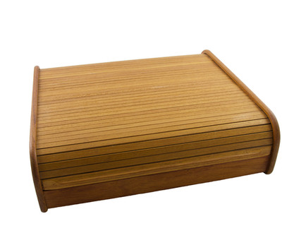 Vintage EA Ltd Teak Tambour Roll Top 4 Compartment Storage Box Desk Organizer