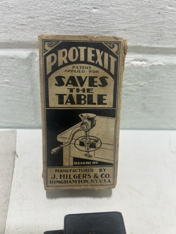 Protextit “Saves The Table” Vintage Hand Crank Food Grinder Table Guard (Rare)