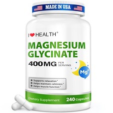 High Absorption Magnesium Glycinate 400mg 240 Capsules USA Made Sleep Aid