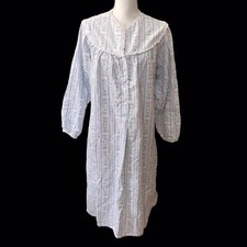 Lanz of Salsburg Granny Gown Medium Blue Pink Hearts Stripe Grannycore Cotton