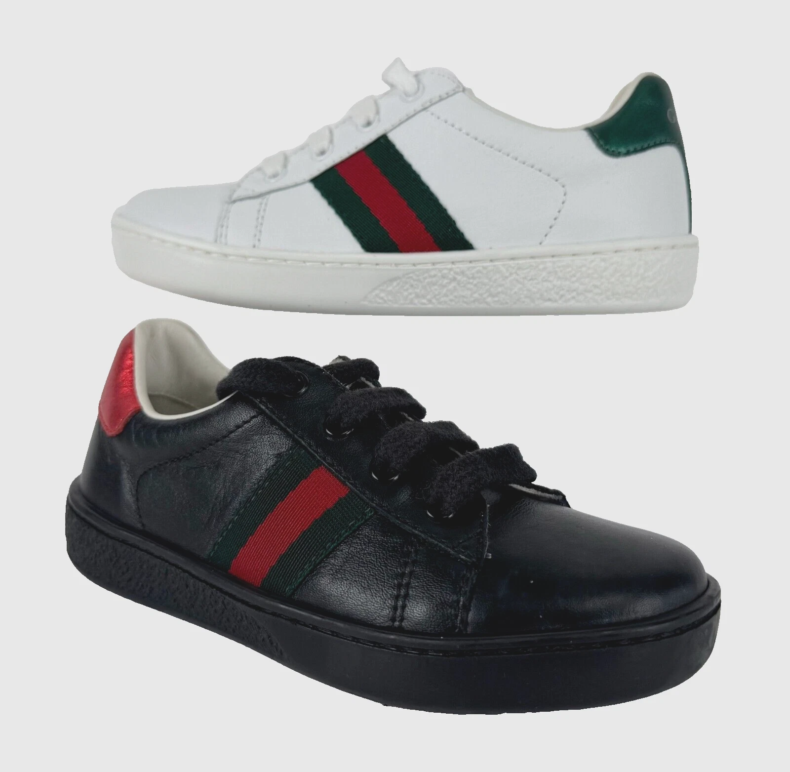Gucci Neuf Auth Enfant Mis Match Coul 5 baskets en cuir noir et blanc US 26 EU