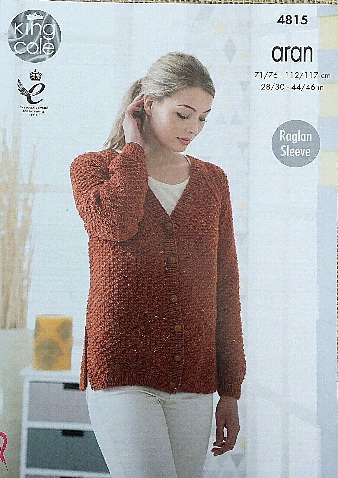 KING COLE KNITTING LEAFLET 4815.  ARAN SWEATER & CARDIGAN.  RAGLAN SLEEVES
