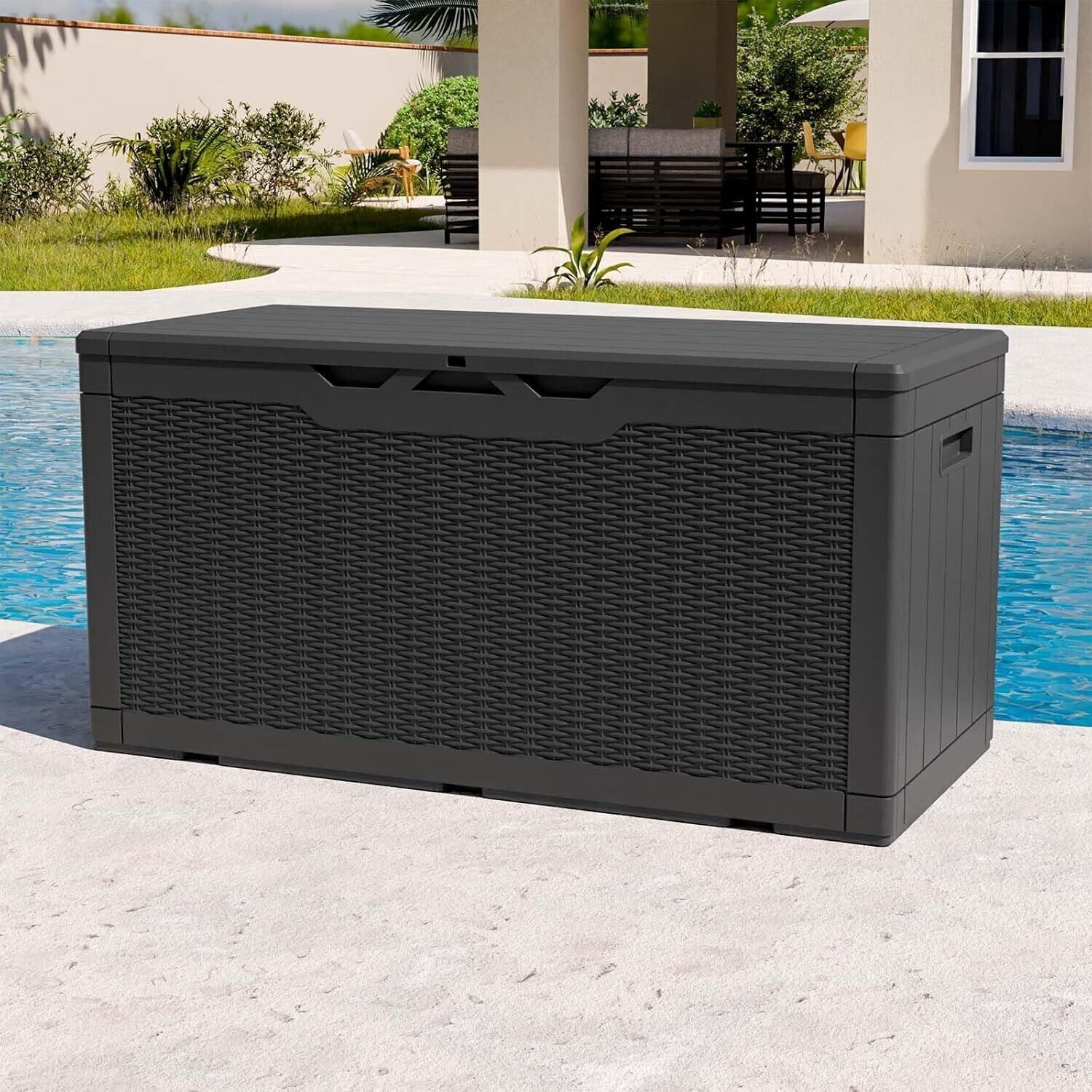 100 Gallon Resin Deck Box Waterproof Outdoor Storage Box for Patio Garden Tools