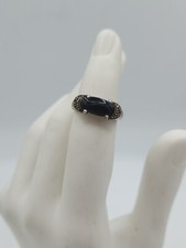 925 Sterling Silver Vintage Black Onyx  Marcasite Band Ring Sz 8 1/4