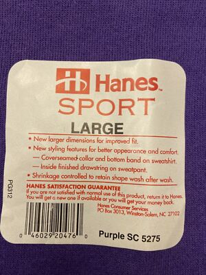 専用2 NWT 90s Hanes Sport Sz Large L Purple Raglan Sweatshirt USA Grunge