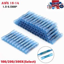 100-300Pcs Blue Heat Shrink Butt Wire Connectors Crimp Terminals AWG 16-14 Gauge