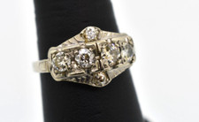 VINTAGE 14K SOLID WHITE GOLD NATURAL DIAMOND RING 4.5 GRAMS SIZE 7 3/4