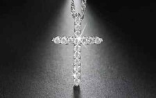 3.00Ct Round Cut VVS1/D Diamond Cross Pendant With Chain 14K White Gold Finish