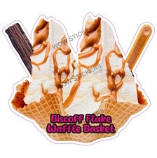 Eiswagen Aufkleber Biscoff Sauce & Flocke Waffelkorb Decal (Gr&ouml;&szlig;e w&auml;hlbar)