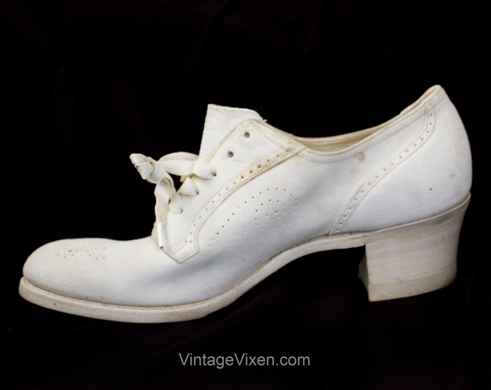 White 1930s Shoes - Size 6.5 30's Oxfords with La… - image 5