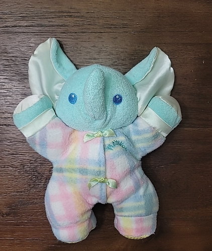 Playskool 1996 Rare Elephant Plush Snuzzles Pal Plaid Baby Lovey Soft Blankies - Picture 3 of 12