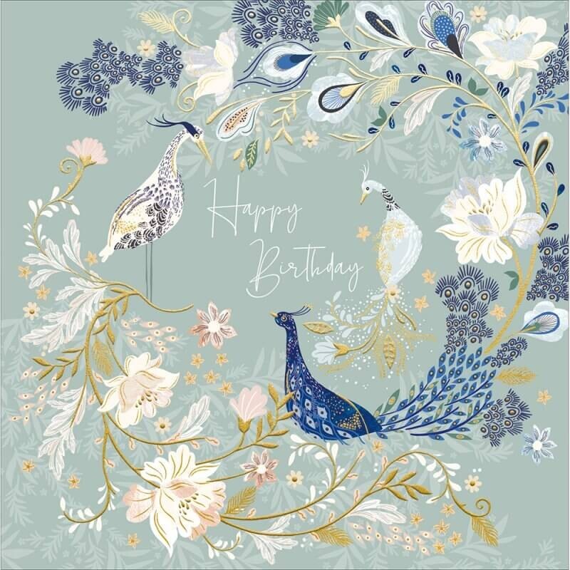 Pretty Birthday Card Watchful Heron Peacock Birds - National Trust Greeting Card