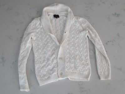 Chris Evans Level Shawl Collar CABLE KNIT Cardigan Ivory Soft Linen Small Abboud