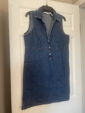Liz Claiborne Woman’s Denim Sleeveless Dress Size 14 Vintage Collared V Neck
