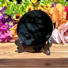 Polished Black Obsidian Crystal Scrying Mirror Healing Energy Home Decor Gift