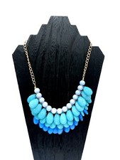 Blue Turquoise Teardrop Beaded Statement Necklace Gold Chain