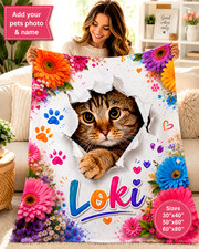 Personalized Custom Plush Blanket Cat's Photos Name Throw Gift 3 Sizes
