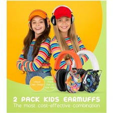 Adjustable Childrens Ear Muffs - Orange  White