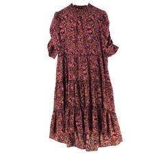 Decjuba Dress Womens 14 Multicolour Floral High Neck Midi 3/4 Sleeve 137299