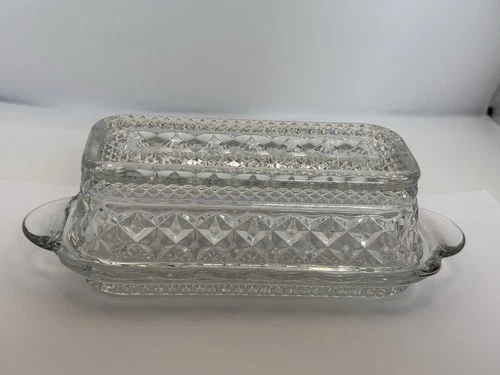 Vintage Anchor Hocking Wexford Clear Pressed Glass Covered Butter Dish