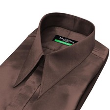 Men's Choco Brown Satin Spear Collar Shirt Hidden Placket 1930s Goodfellas Style